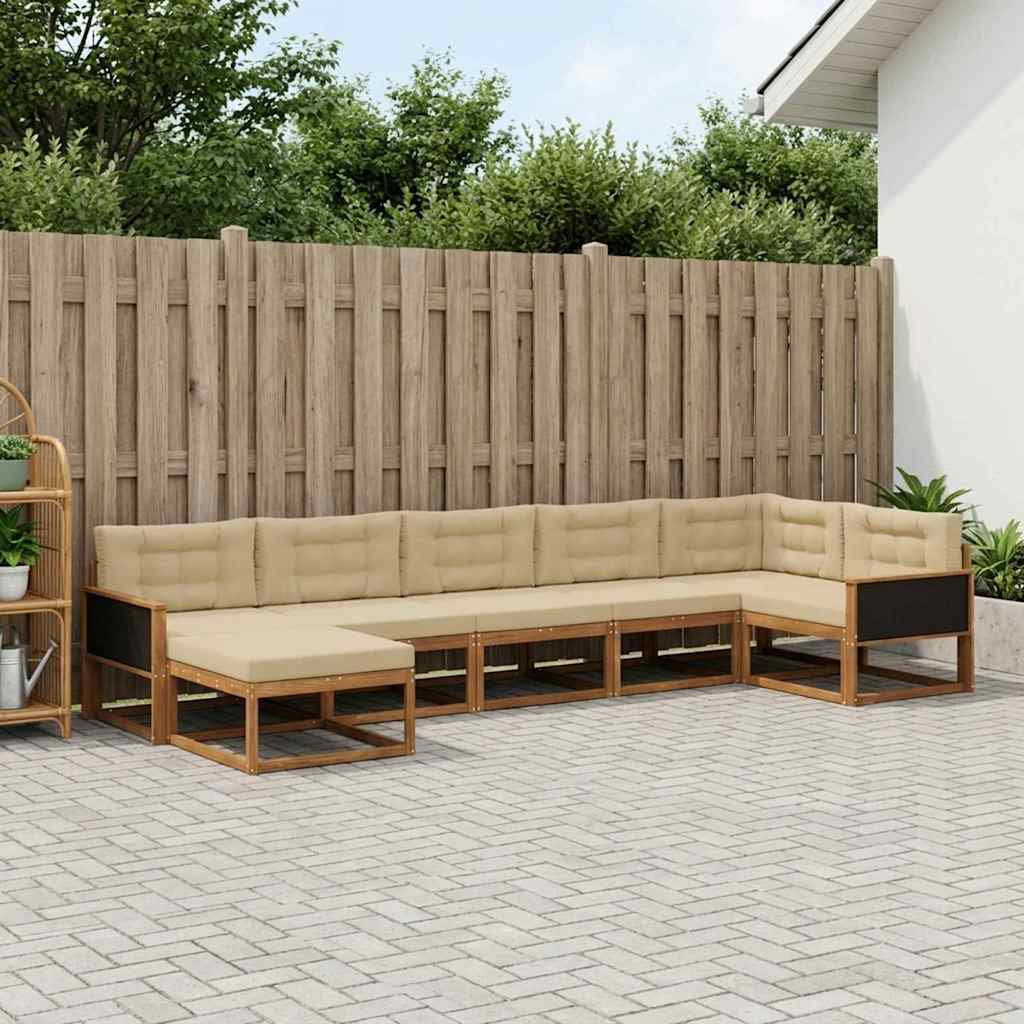vidaXL Σειρά Καναπέ Εξωτερικού με μαξιλάρι 7 pcs Φυσικό και Μπεζ