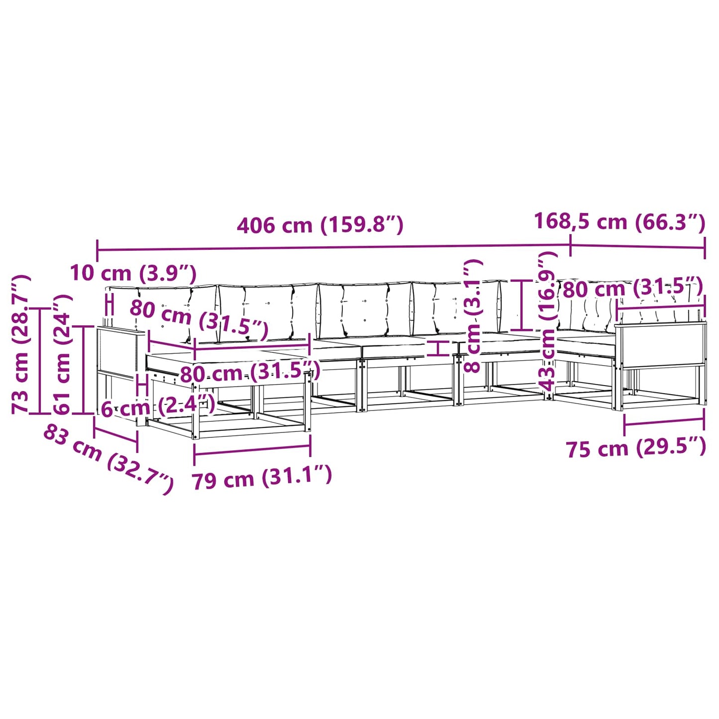 vidaXL Σειρά Καναπέ Εξωτερικού με μαξιλάρι 7 pcs Φυσικό και Μπεζ