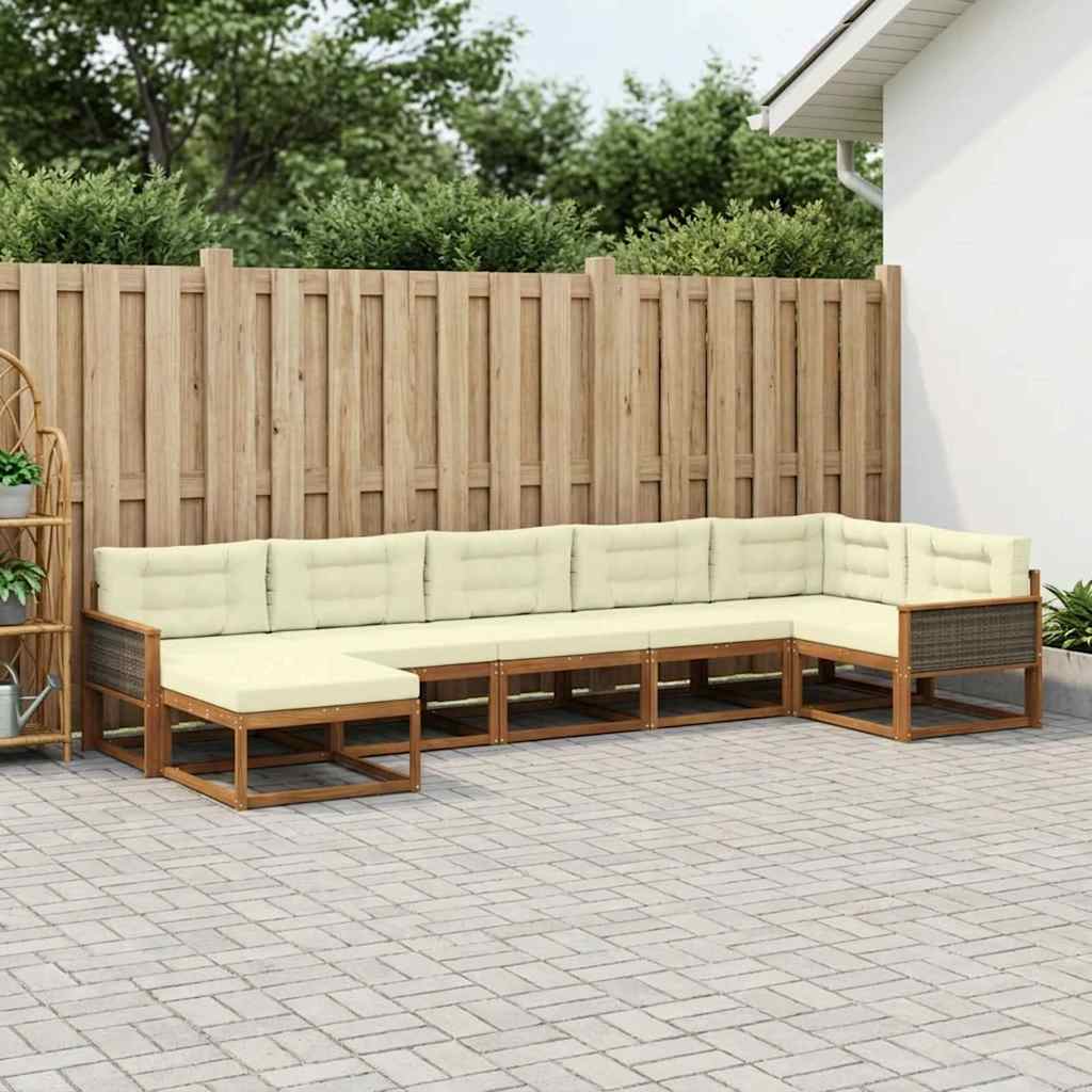 vidaXL Σειρά Καναπέ Εξωτερικού με μαξιλάρι 7 pcs Φυσικό και Κρέμα
