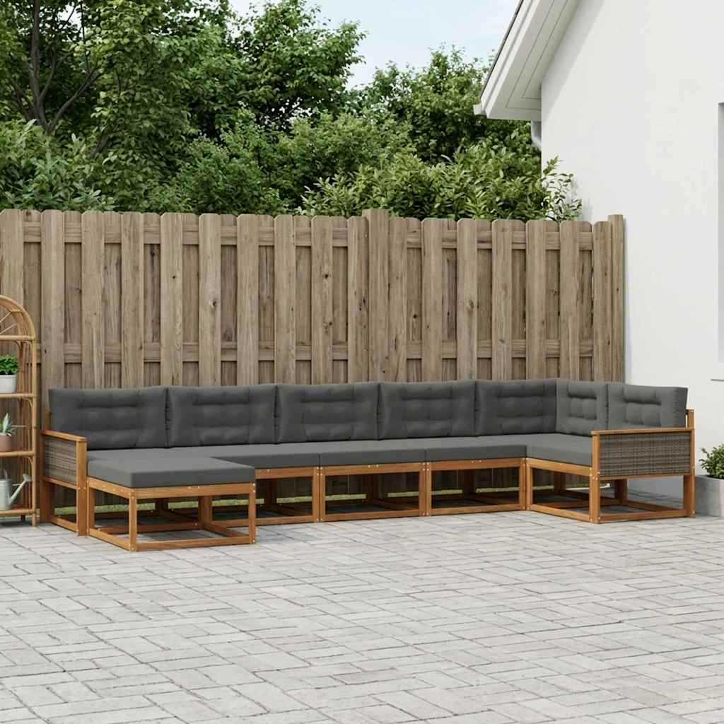 vidaXL Σειρά Καναπέ Εξωτερικού με μαξιλάρι 7 pcs Φυσικό και Ανθρακί