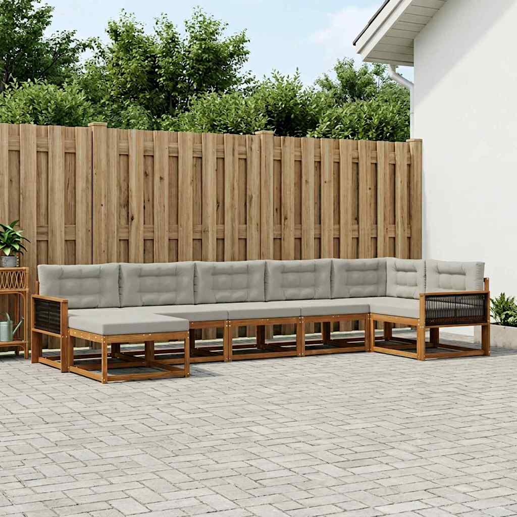 vidaXL Σειρά Καναπέ Εξωτερικού 7 pcs Φυσικό και Ανοιχτό Γκρι