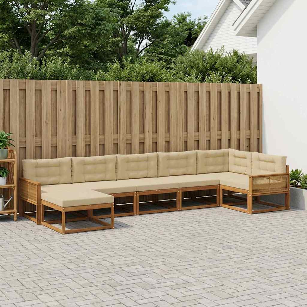 vidaXL Σειρά Καναπέ Εξωτερικού με μαξιλάρι 7 pcs Φυσικό και Μπεζ