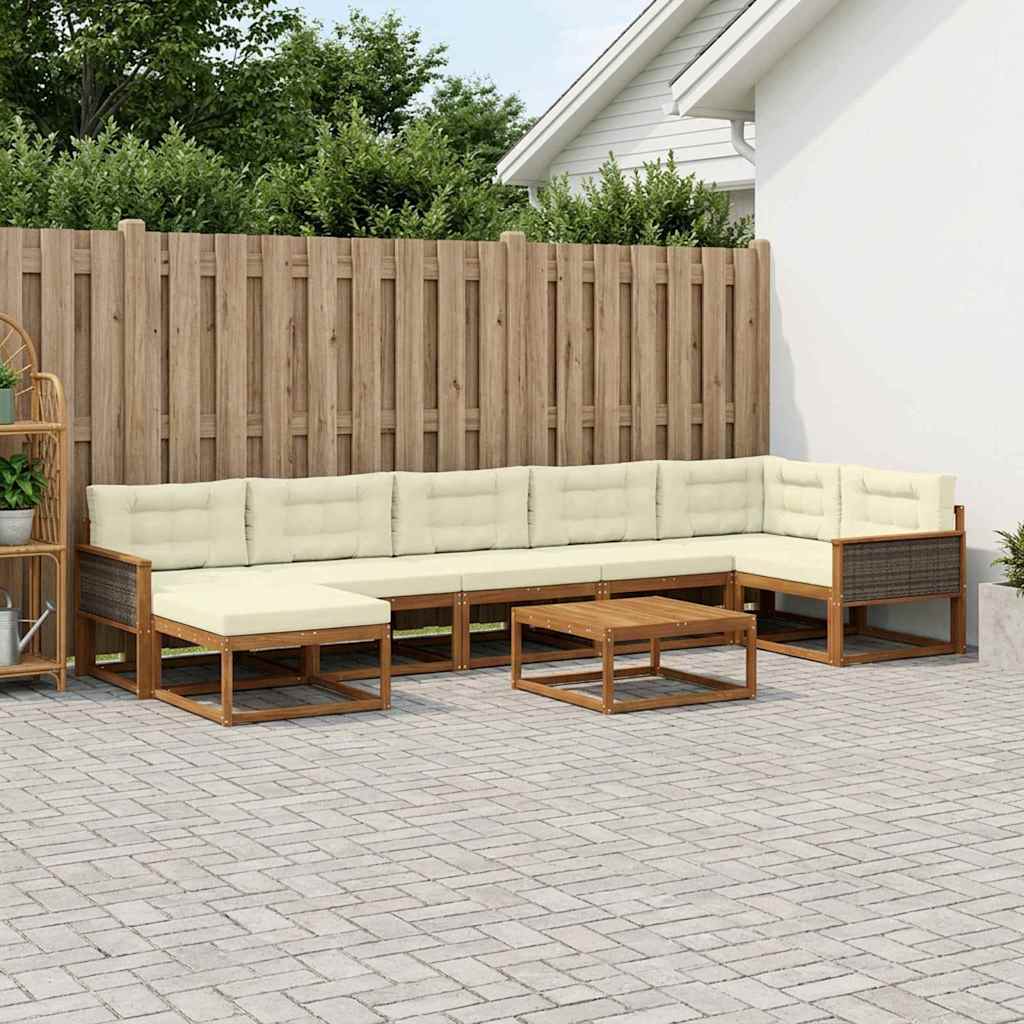 vidaXL Σειρά Καναπέ Εξωτερικού με μαξιλάρι 8 pcs Φυσικό και Κρέμα
