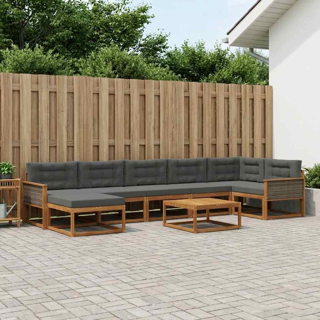 vidaXL Σειρά Καναπέ Εξωτερικού με μαξιλάρι 8 pcs Φυσικό και Ανθρακί