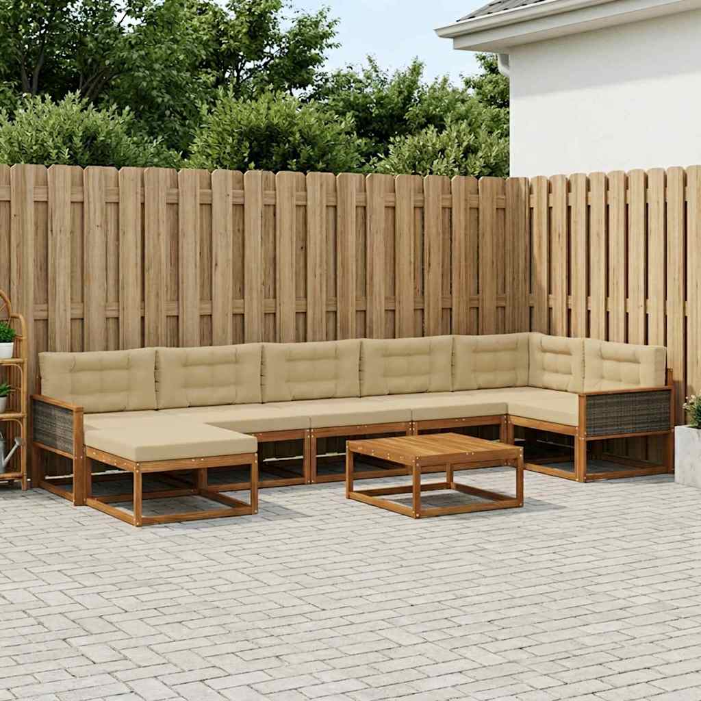 vidaXL Σειρά Καναπέ Εξωτερικού με μαξιλάρι 8 pcs Φυσικό και Μπεζ