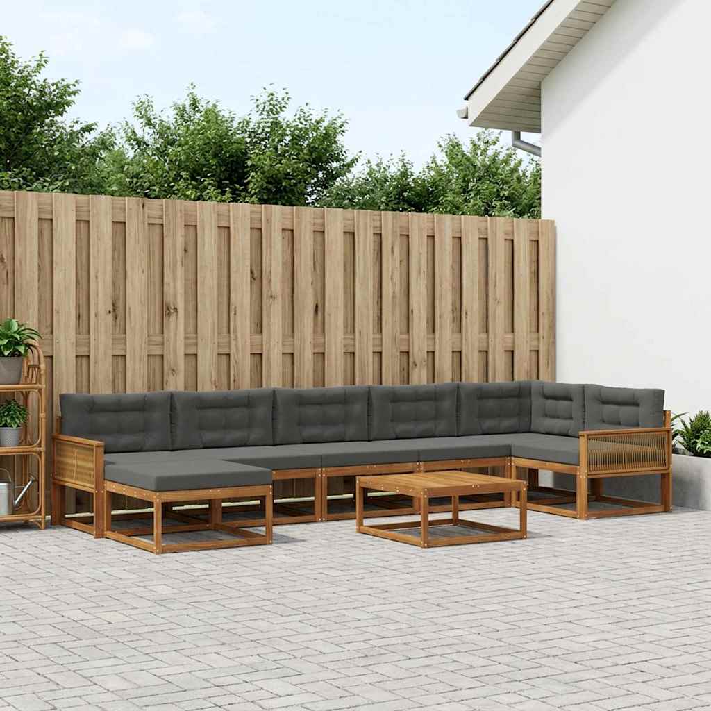 vidaXL Σειρά Καναπέ Εξωτερικού με μαξιλάρι 8 pcs Φυσικό και Ανθρακί