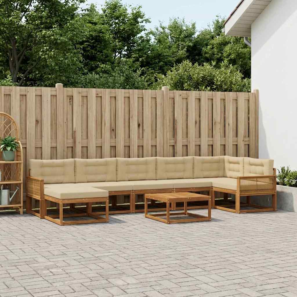 vidaXL Σειρά Καναπέ Εξωτερικού με μαξιλάρι 8 pcs Φυσικό και Μπεζ