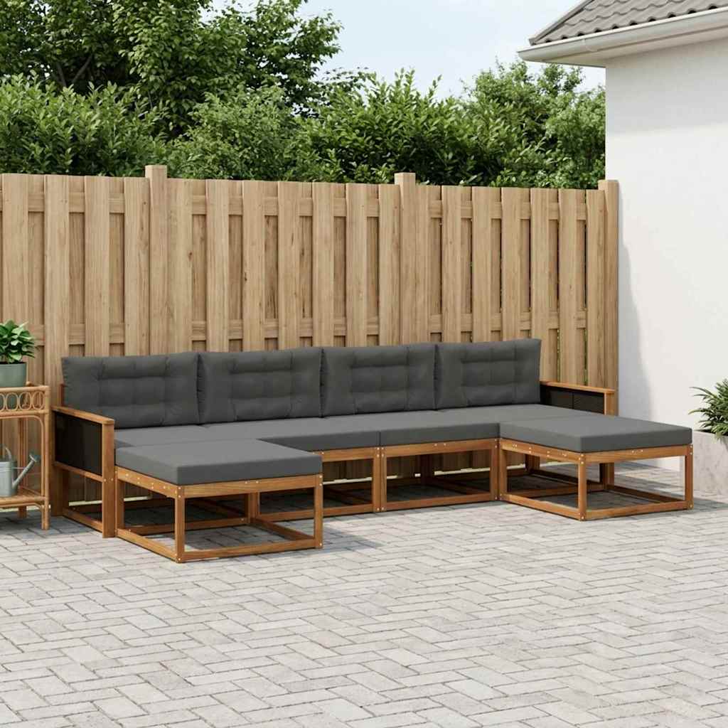 vidaXL Σειρά Καναπέ Εξωτερικού με μαξιλάρι 6 pcs Φυσικό και Ανθρακί