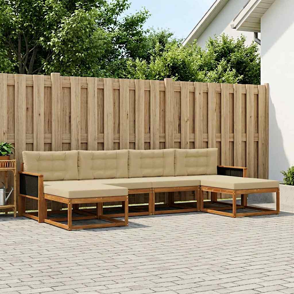 vidaXL Σειρά Καναπέ Εξωτερικού με μαξιλάρι 6 pcs Φυσικό και Μπεζ