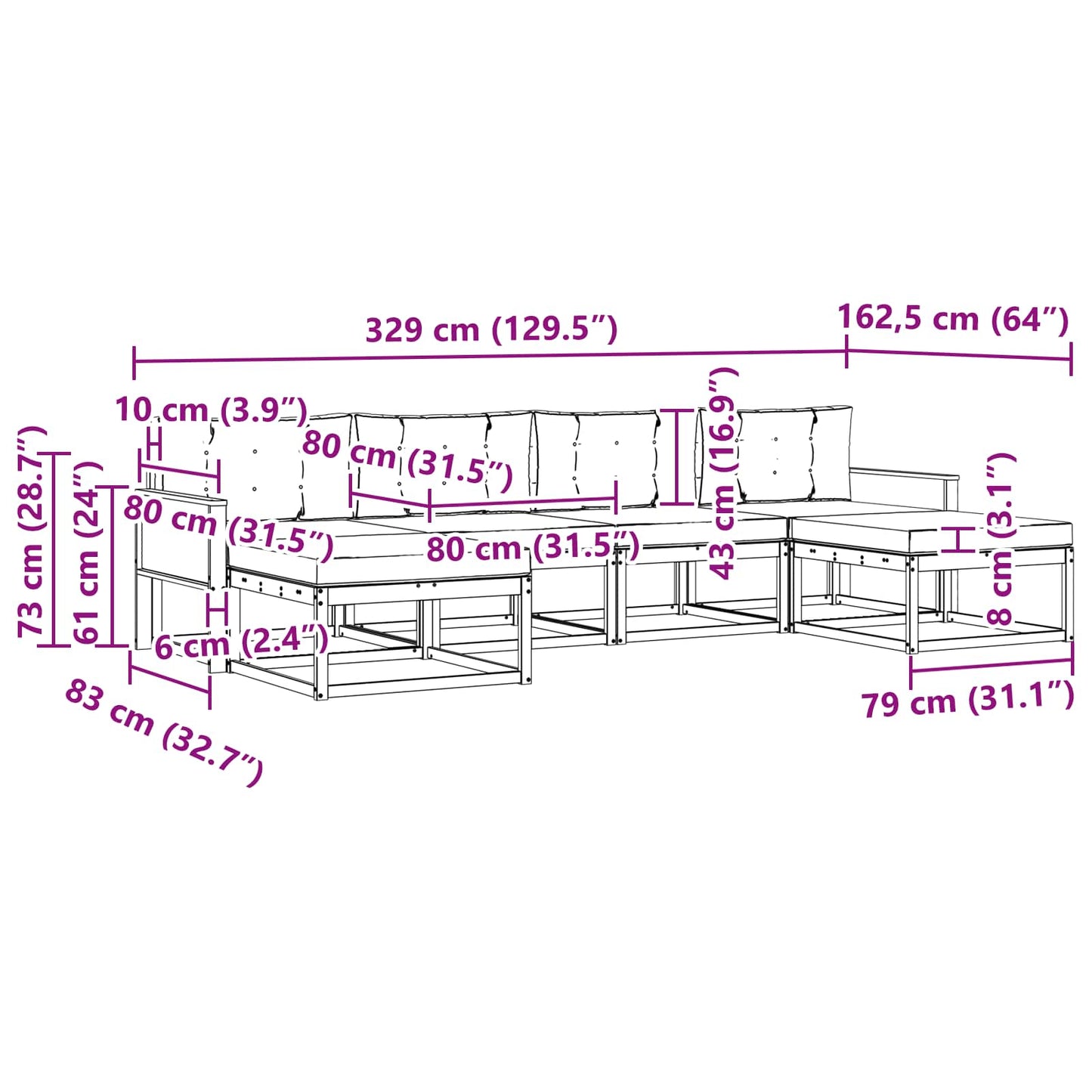 vidaXL Σειρά Καναπέ Εξωτερικού με μαξιλάρι 6 pcs Φυσικό και Μπεζ