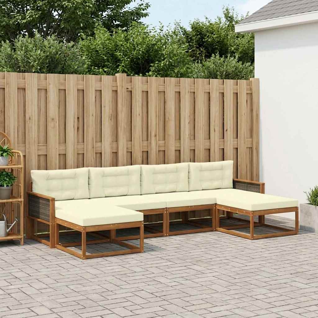 vidaXL Σειρά Καναπέ Εξωτερικού με μαξιλάρι 6 pcs Φυσικό και Κρέμα