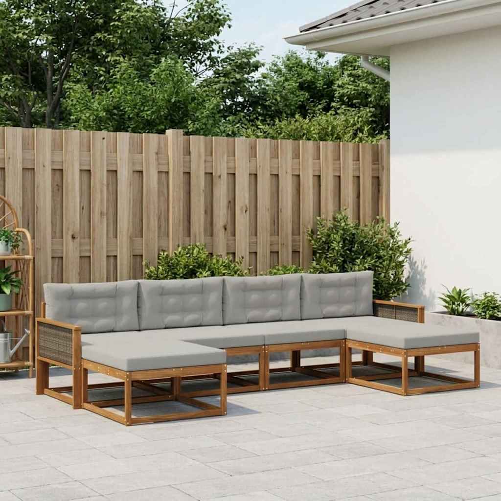 vidaXL Σειρά Καναπέ Εξωτερικού 6 pcs Φυσικό και Ανοιχτό Γκρι