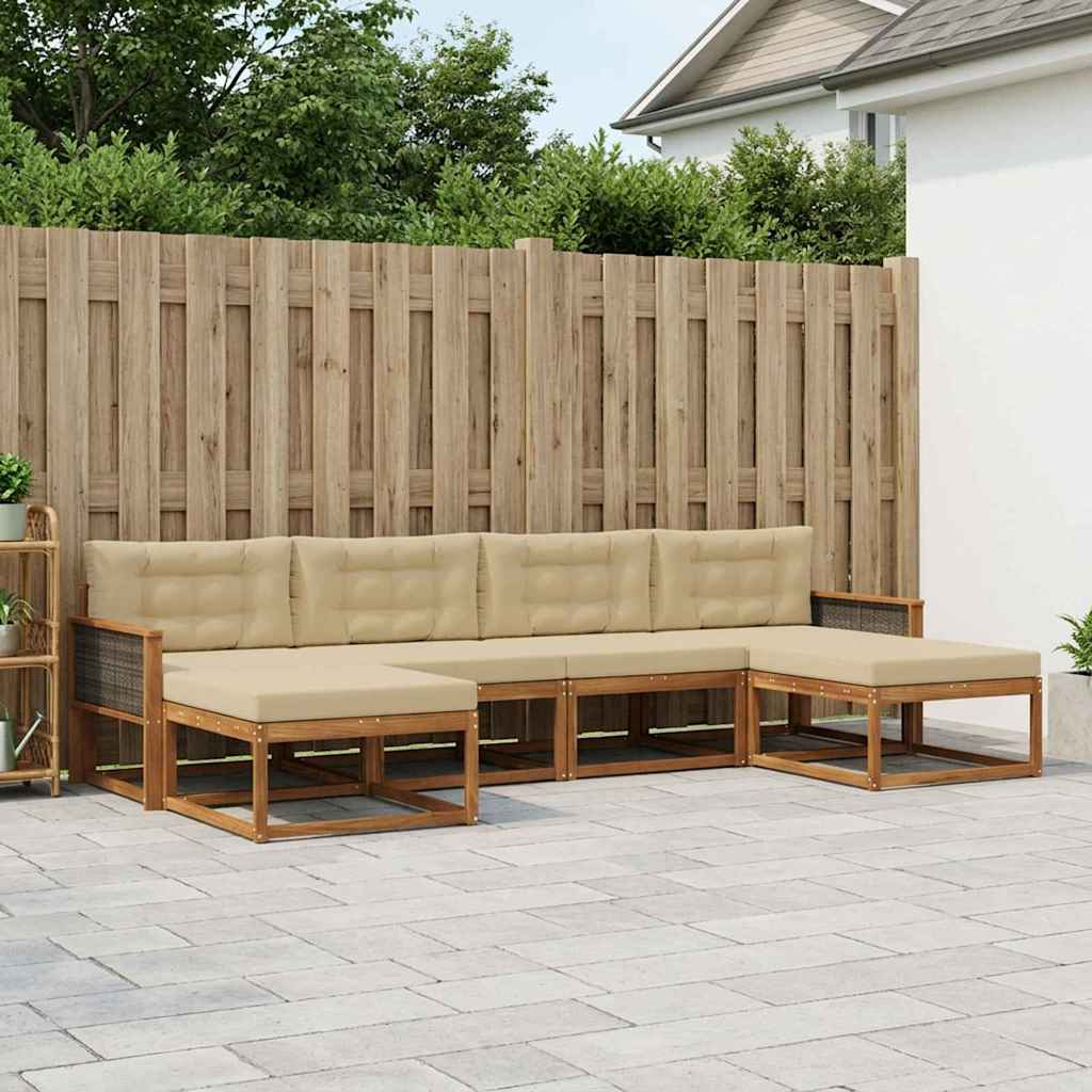 vidaXL Σειρά Καναπέ Εξωτερικού με μαξιλάρι 6 pcs Φυσικό και Μπεζ