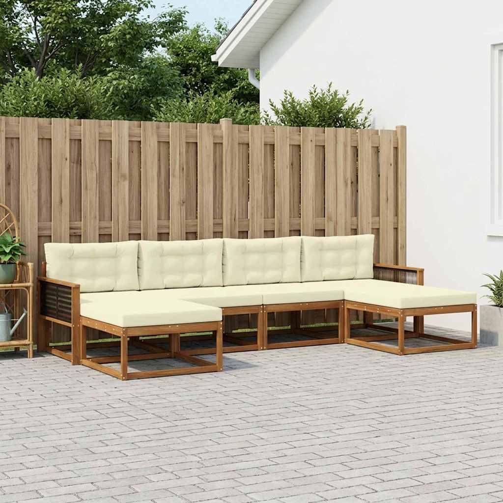 vidaXL Σειρά Καναπέ Εξωτερικού με μαξιλάρι 6 pcs Φυσικό και Κρέμα