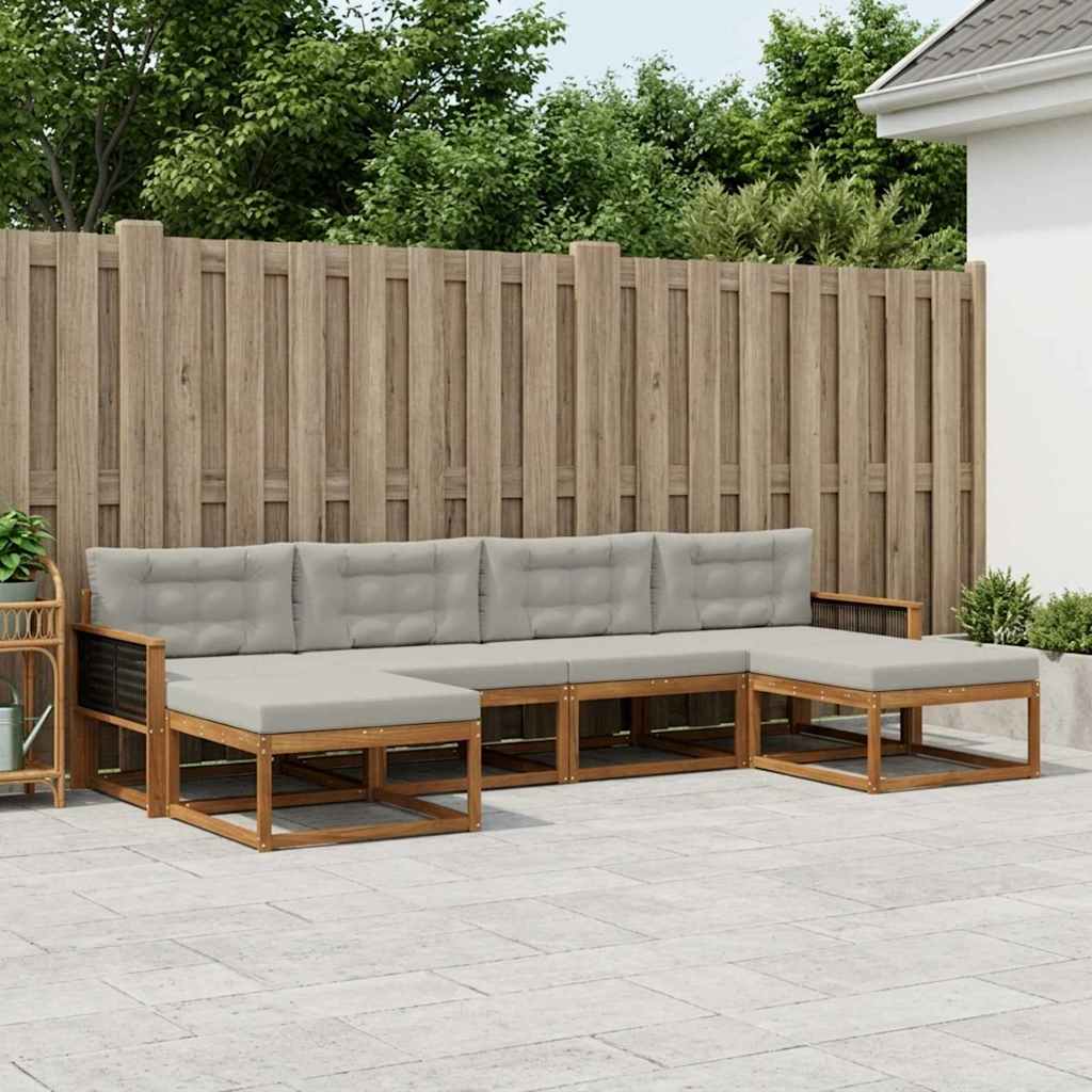vidaXL Σειρά Καναπέ Εξωτερικού 6 pcs Φυσικό και Ανοιχτό Γκρι