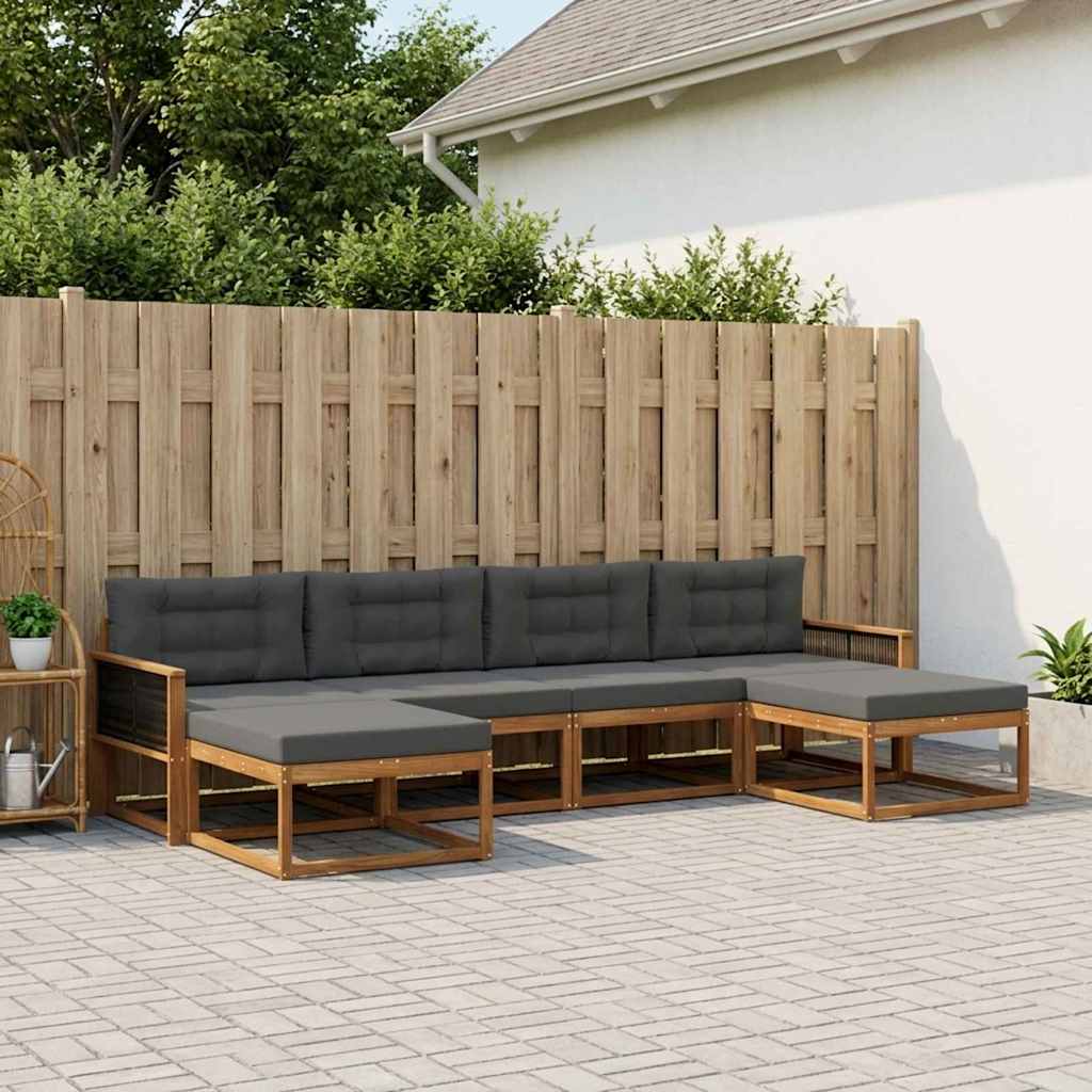 vidaXL Σειρά Καναπέ Εξωτερικού με μαξιλάρι 6 pcs Φυσικό και Ανθρακί