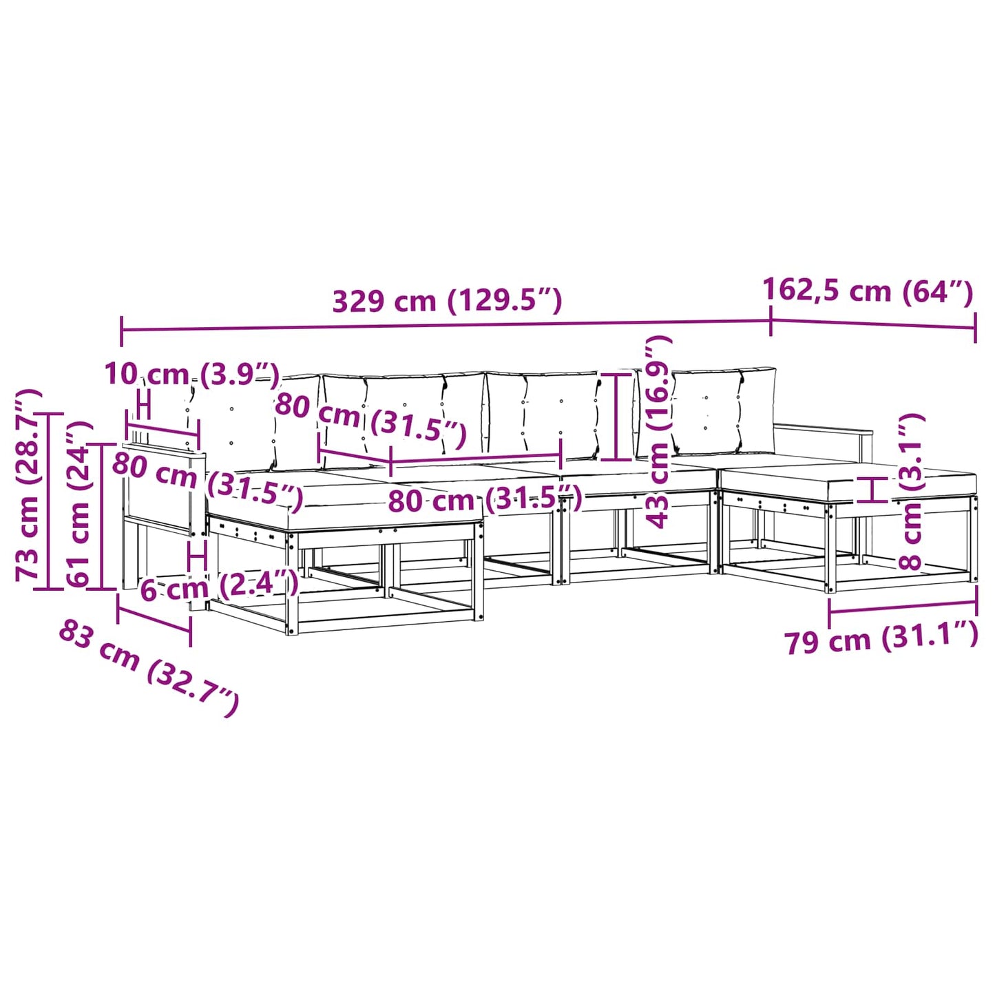 vidaXL Σειρά Καναπέ Εξωτερικού με μαξιλάρι 6 pcs Φυσικό και Ανθρακί