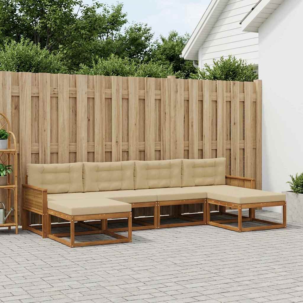 vidaXL Σειρά Καναπέ Εξωτερικού με μαξιλάρι 6 pcs Φυσικό και Μπεζ