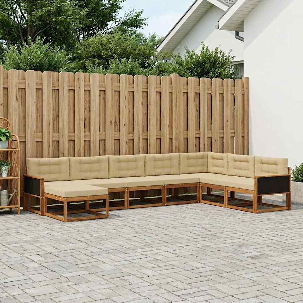 vidaXL Σειρά Καναπέ Εξωτερικού με μαξιλάρι 8 pcs Φυσικό και Μπεζ
