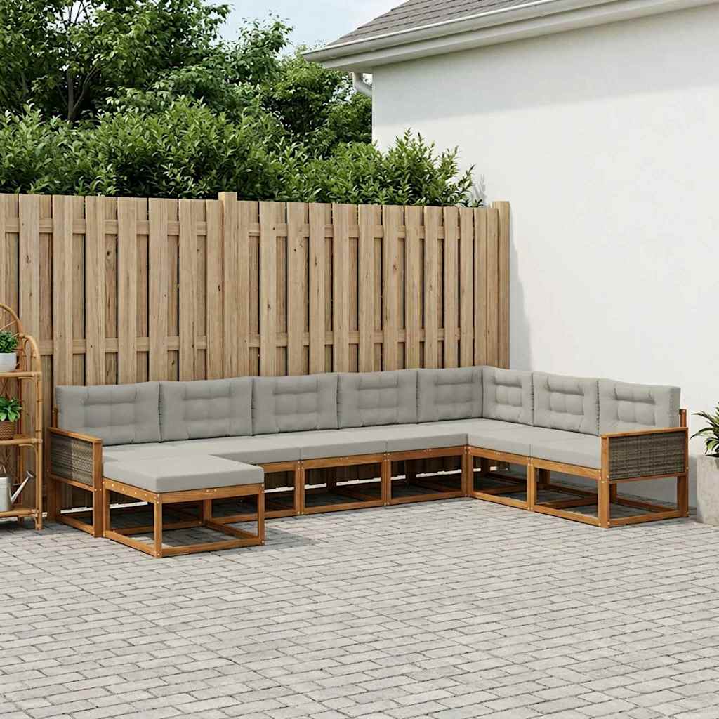 vidaXL Σειρά Καναπέ Εξωτερικού 8 pcs Φυσικό και Ανοιχτό Γκρι