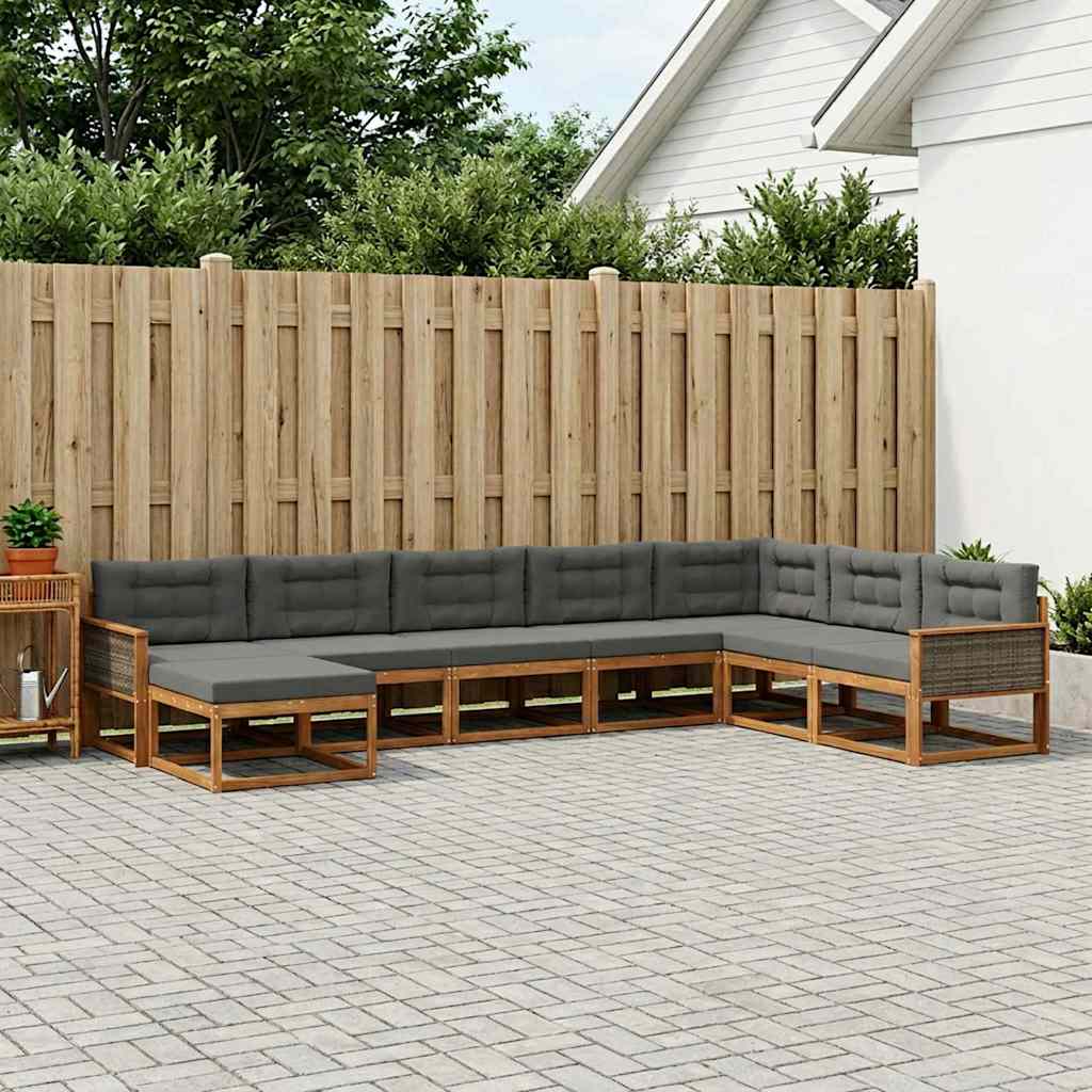 vidaXL Σειρά Καναπέ Εξωτερικού με μαξιλάρι 8 pcs Φυσικό και Ανθρακί