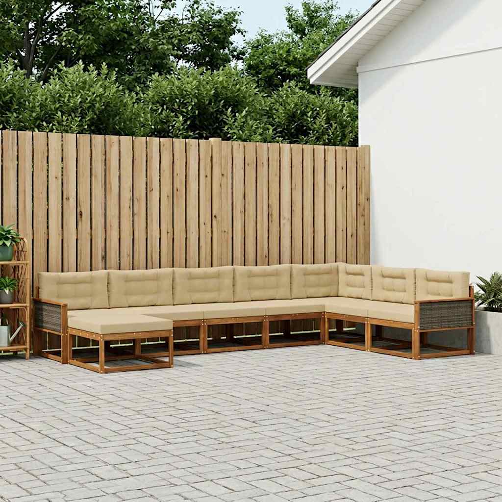 vidaXL Σειρά Καναπέ Εξωτερικού με μαξιλάρι 8 pcs Φυσικό και Μπεζ