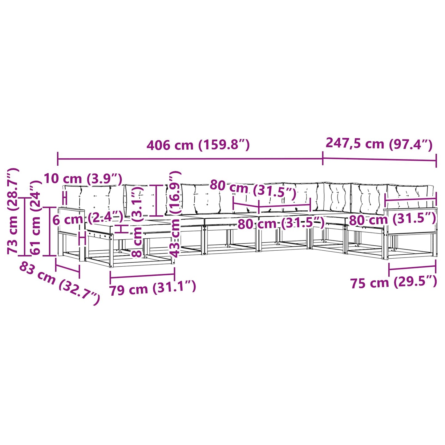 vidaXL Σειρά Καναπέ Εξωτερικού με μαξιλάρι 8 pcs Φυσικό και Κρέμα