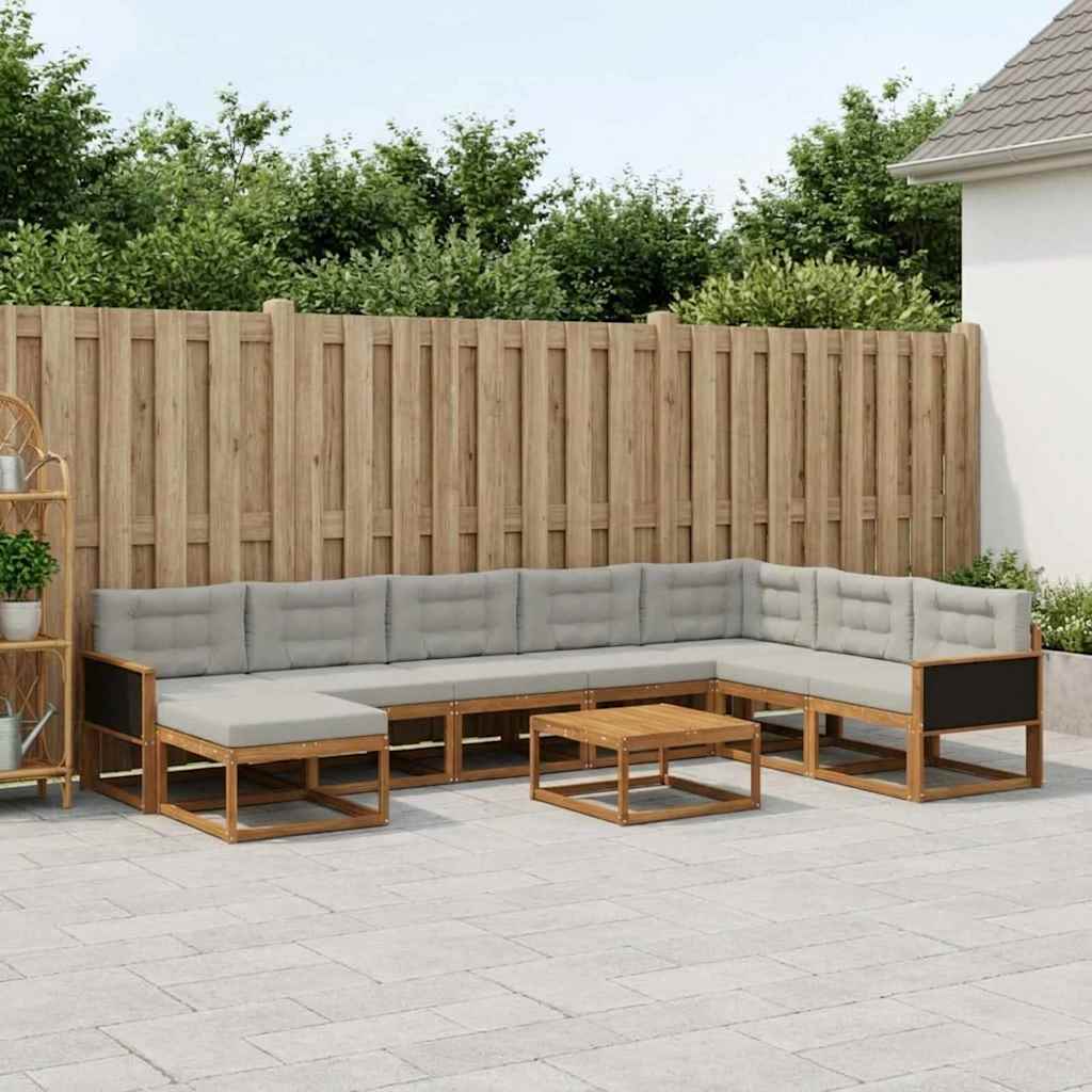 vidaXL Σειρά Καναπέ Εξωτερικού 9 pcs Φυσικό και Ανοιχτό Γκρι