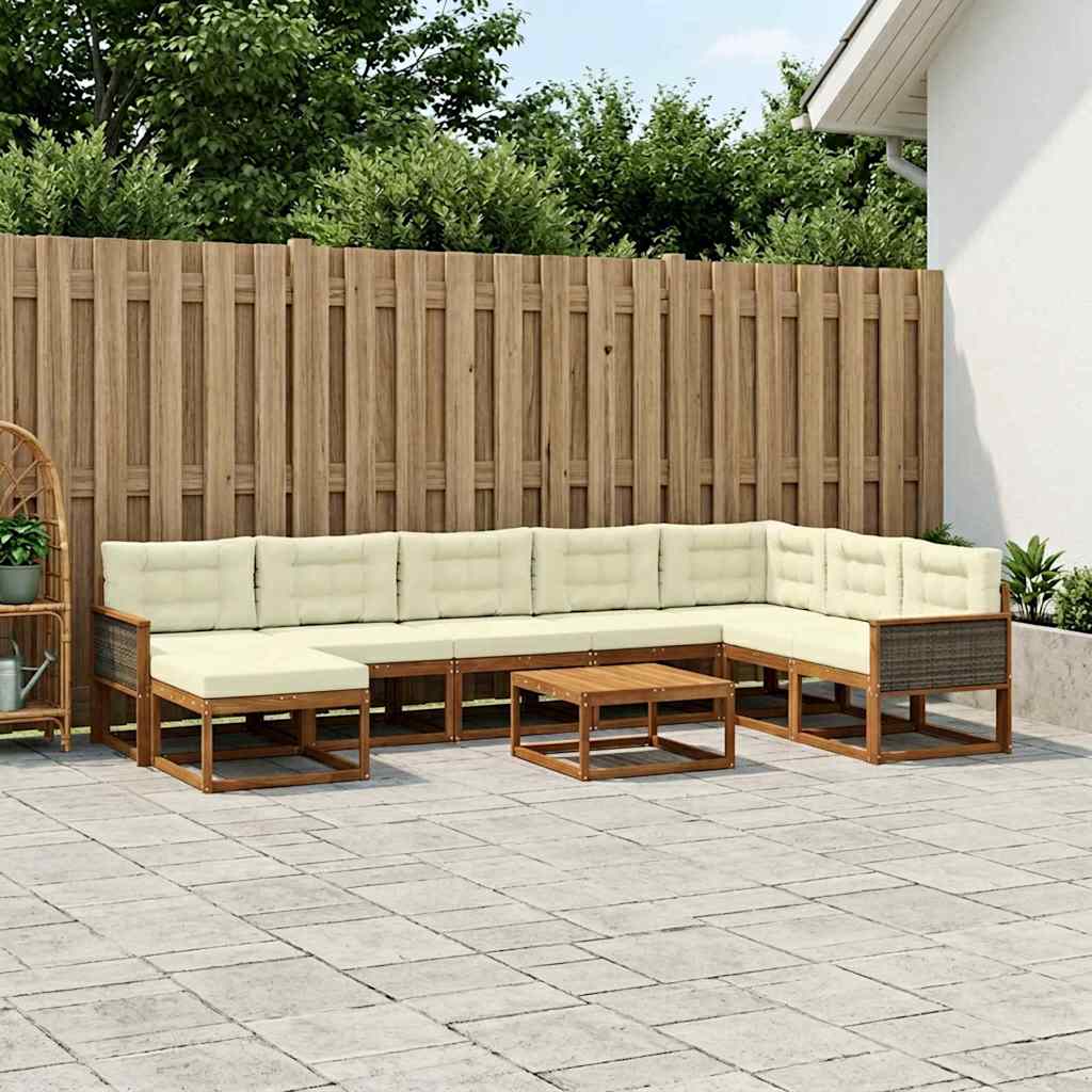 vidaXL Σειρά Καναπέ Εξωτερικού με μαξιλάρι 9 pcs Φυσικό και Κρέμα