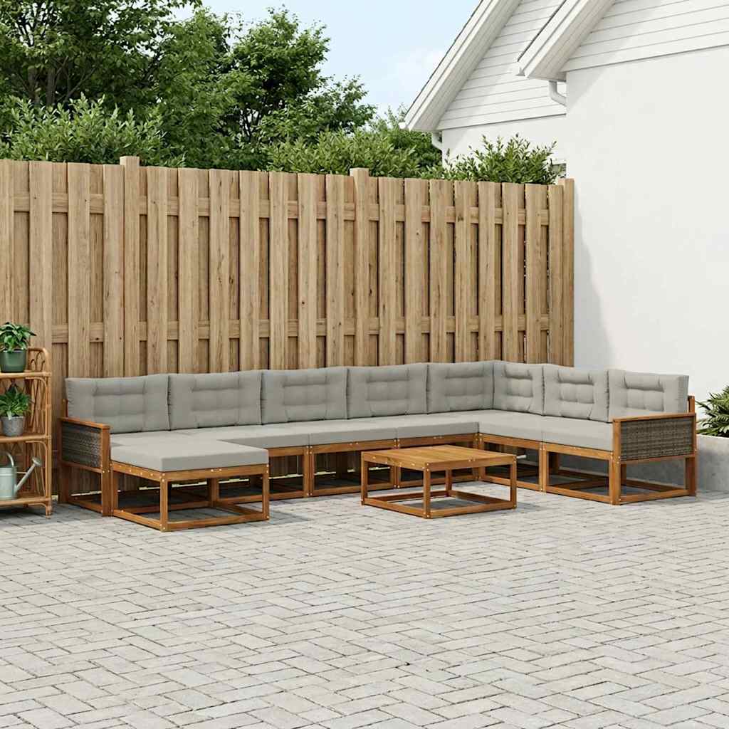 vidaXL Σειρά Καναπέ Εξωτερικού 9 pcs Φυσικό και Ανοιχτό Γκρι