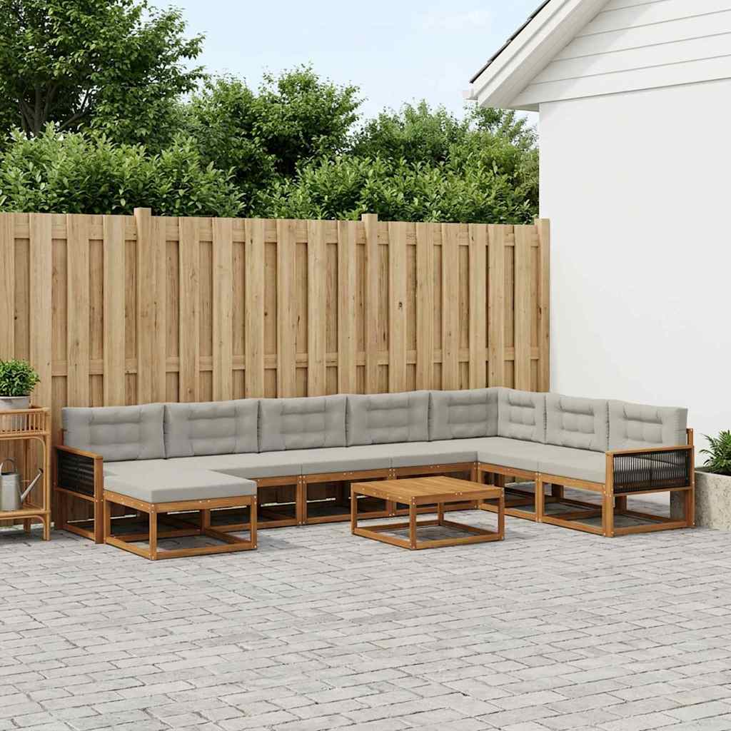 vidaXL Σειρά Καναπέ Εξωτερικού 9 pcs Φυσικό και Ανοιχτό Γκρι