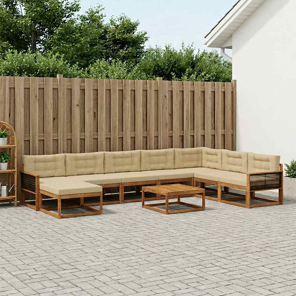 vidaXL Σειρά Καναπέ Εξωτερικού με μαξιλάρι 9 pcs Φυσικό και Μπεζ