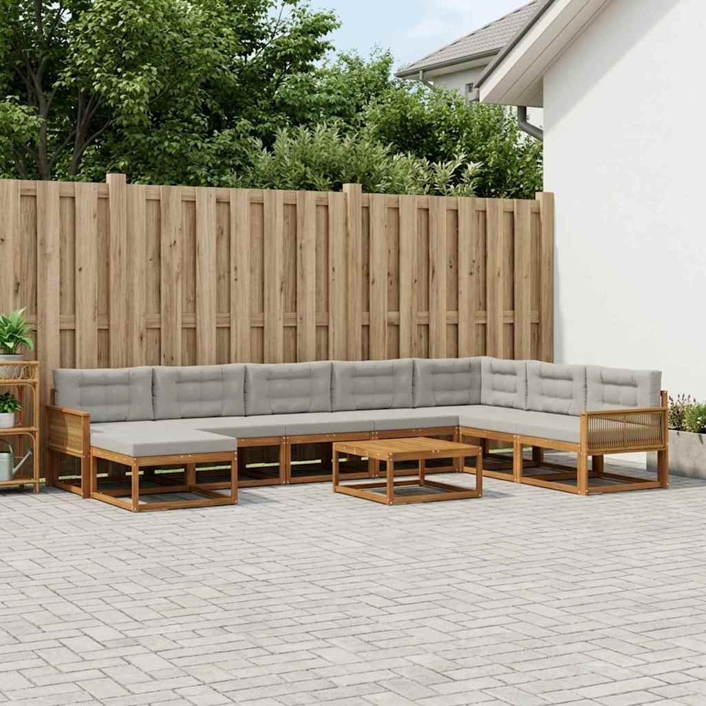 vidaXL Σειρά Καναπέ Εξωτερικού 9 pcs Φυσικό και Ανοιχτό Γκρι