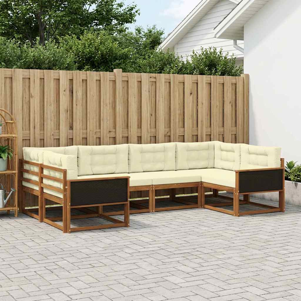 vidaXL Σειρά Καναπέ Εξωτερικού με μαξιλάρι 6 pcs Φυσικό και Κρέμα