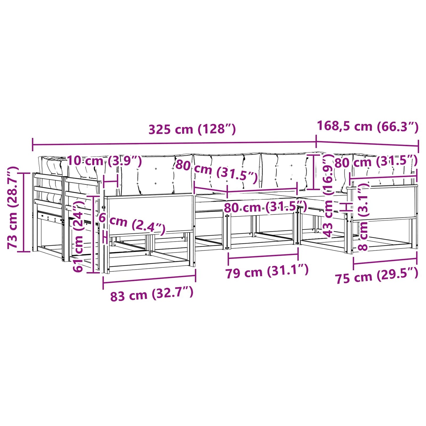 vidaXL Σειρά Καναπέ Εξωτερικού με μαξιλάρι 6 pcs Φυσικό και Κρέμα