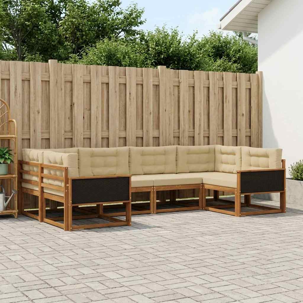 vidaXL Σειρά Καναπέ Εξωτερικού με μαξιλάρι 6 pcs Φυσικό και Μπεζ