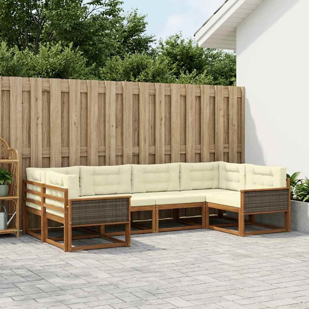 vidaXL Σειρά Καναπέ Εξωτερικού με μαξιλάρι 6 pcs Φυσικό και Κρέμα
