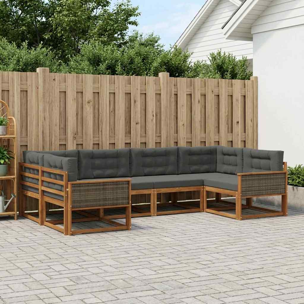 vidaXL Σειρά Καναπέ Εξωτερικού με μαξιλάρι 6 pcs Φυσικό και Ανθρακί