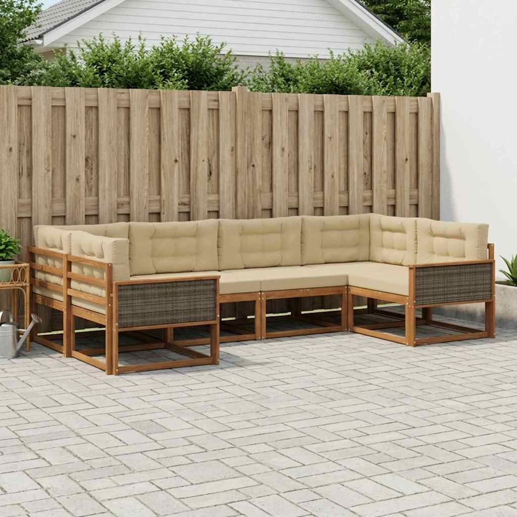 vidaXL Σειρά Καναπέ Εξωτερικού με μαξιλάρι 6 pcs Φυσικό και Μπεζ