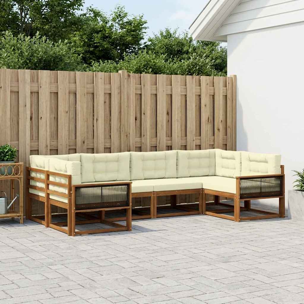 vidaXL Σειρά Καναπέ Εξωτερικού με μαξιλάρι 6 pcs Φυσικό και Κρέμα