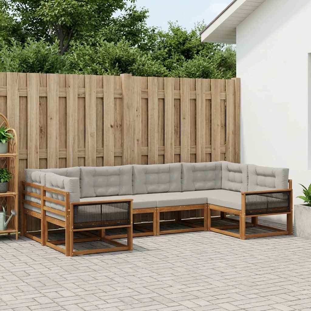 vidaXL Σειρά Καναπέ Εξωτερικού 6 pcs Φυσικό και Ανοιχτό Γκρι