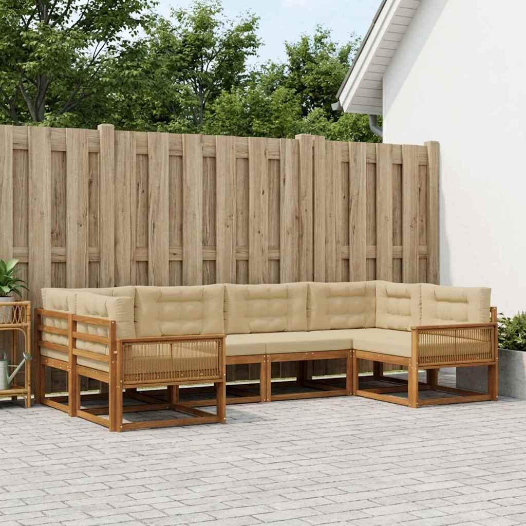 vidaXL Σειρά Καναπέ Εξωτερικού με μαξιλάρι 6 pcs Φυσικό και Μπεζ
