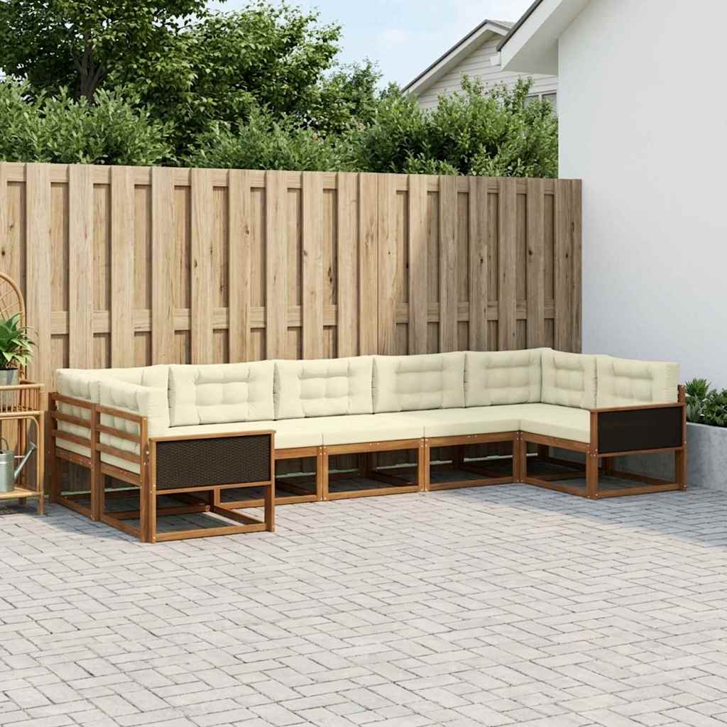vidaXL Σειρά Καναπέ Εξωτερικού με μαξιλάρι 7 pcs Φυσικό και Κρέμα