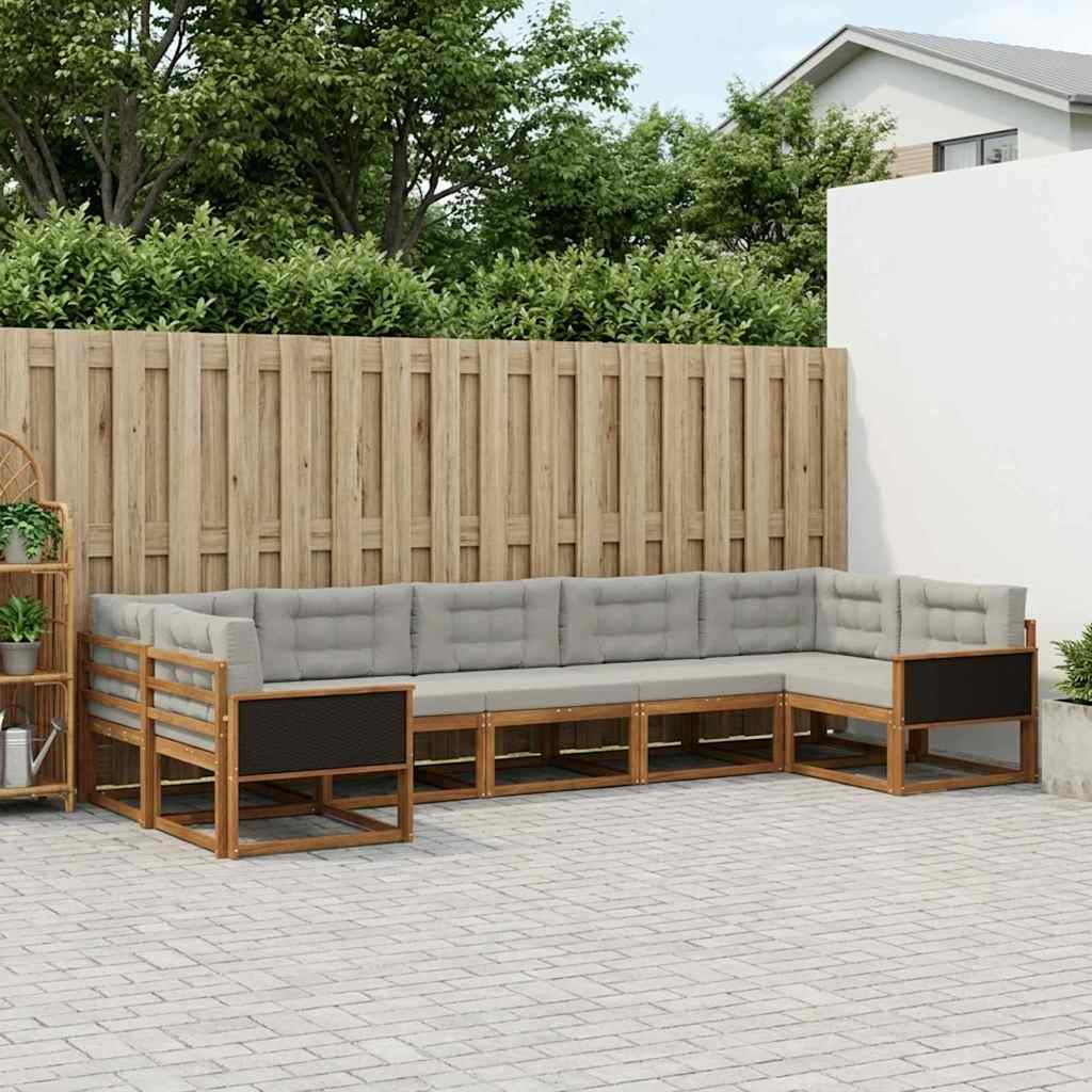 vidaXL Σειρά Καναπέ Εξωτερικού 7 pcs Φυσικό και Ανοιχτό Γκρι
