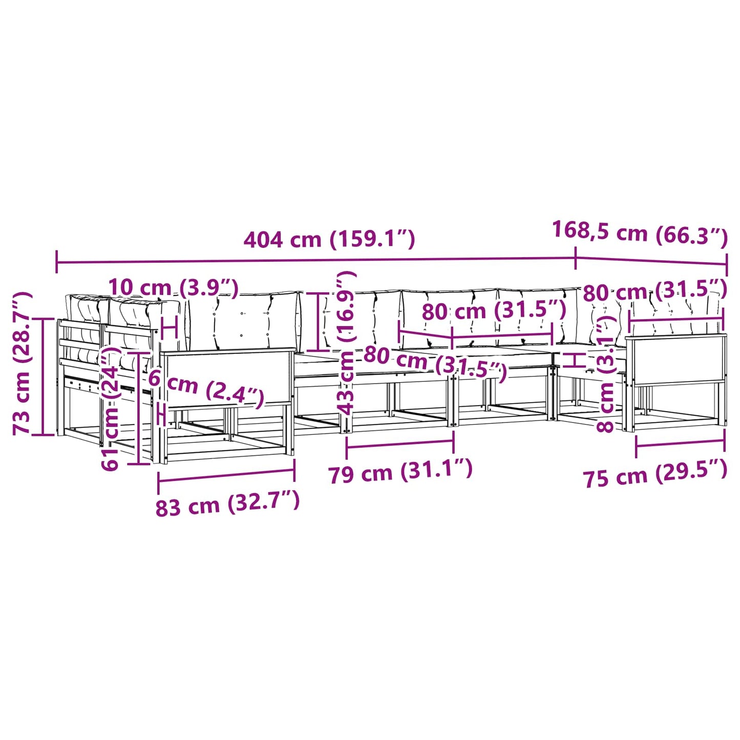 vidaXL Σειρά Καναπέ Εξωτερικού 7 pcs Φυσικό και Ανοιχτό Γκρι