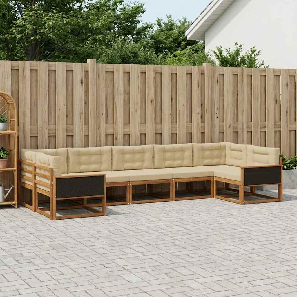 vidaXL Σειρά Καναπέ Εξωτερικού με μαξιλάρι 7 pcs Φυσικό και Μπεζ