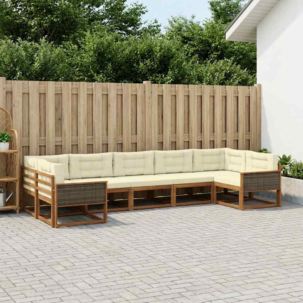 vidaXL Σειρά Καναπέ Εξωτερικού με μαξιλάρι 7 pcs Φυσικό και Κρέμα