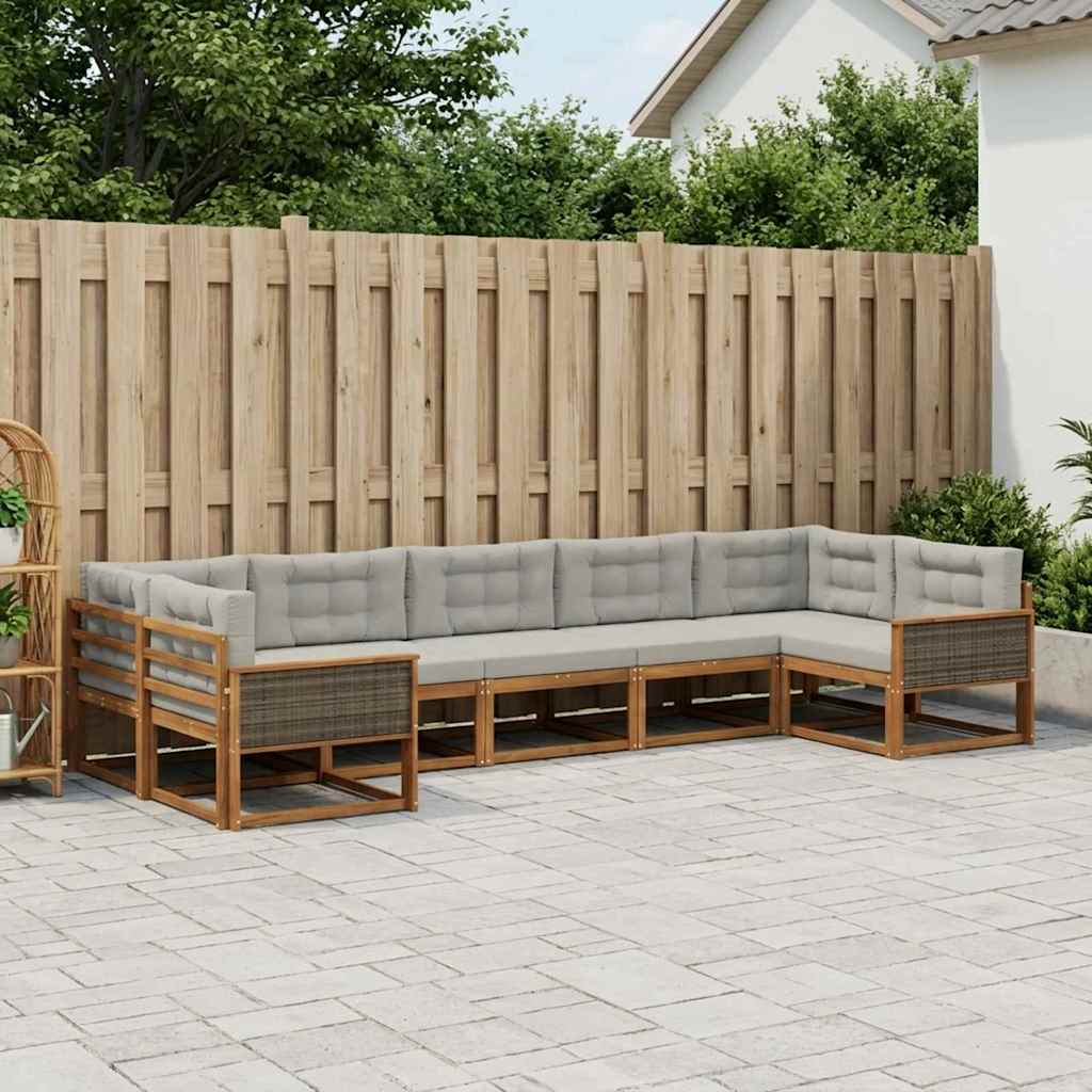 vidaXL Σειρά Καναπέ Εξωτερικού 7 pcs Φυσικό και Ανοιχτό Γκρι