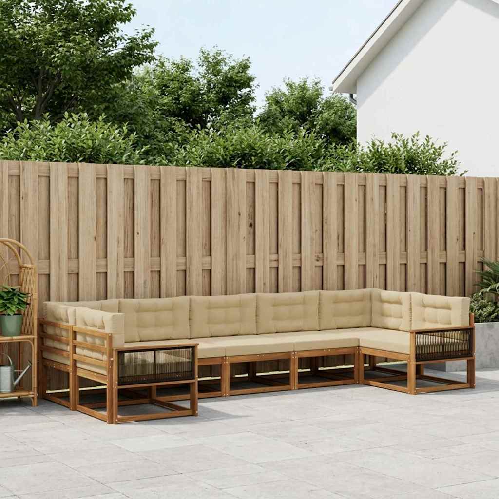 vidaXL Σειρά Καναπέ Εξωτερικού με μαξιλάρι 7 pcs Φυσικό και Μπεζ