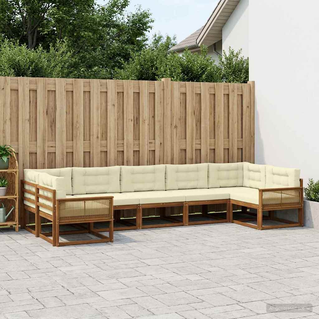 vidaXL Σειρά Καναπέ Εξωτερικού με μαξιλάρι 7 pcs Φυσικό και Κρέμα